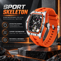 Maßgefertigte Herren Luxus Tonneau Skelett Mechanische Sportuhr Wasserdicht Edelstahlgehäuse Gummiarmband Automatik OEM ODM