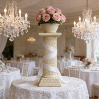 Socle en résine à motif de défilement - Finition effet pierre crème, support colonne orné pour présentoirs de jardin et de patio de style méditerranéen