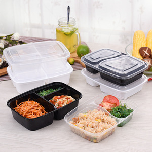 Boîte alimentaire rectangulaire en plastique jetable avec couvercle pour le déjeuner - Product Image 1