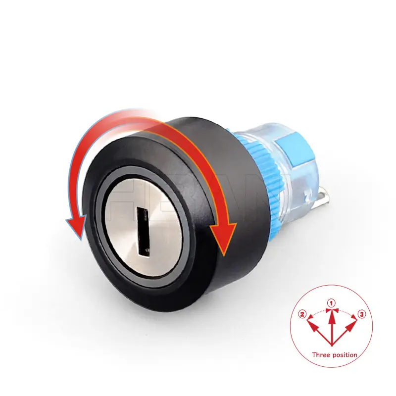 22mm plastic key lock switch 2no2nc push button two or three position self-locking for door