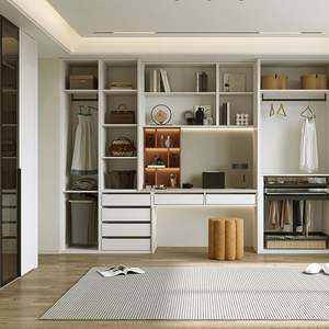 Santopova Stylish <b>White</b> - Grey Wardrobe Unit, Open Display <b>Shelves</b> & Desk, Home Decor - Product Image 2