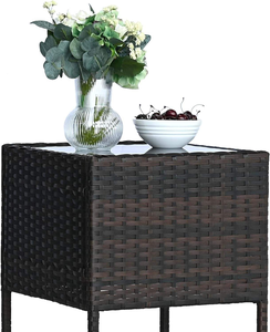 3-teiliges modernes Terrassenmöbel-Set, Outdoor-<span class=keywords><strong>Bistro</strong></span> aus Korbgeflecht mit wetterfesten PE-Rattan-Gesprächsstühlen und Tisch für das Wohnzimmer - Product Image 3