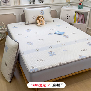 Hongchang Ice Silk Cooling Bedding Set 1.5m 1.8m Summer Cartoon <b>Fitted</b> <b>Sheet</b> Mattress Protector - Product Image 3