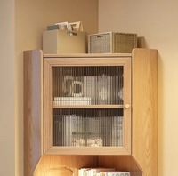 Armoire de rangement d'angle triangulaire rétro en bois massif blanc avec hauteur réglable en verre pour salle à manger/salon, artisanale et élégante