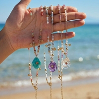 Collier bohème de style français en pierres naturelles colorées, améthyste, amazonite, pierre de lune, pendentif poisson, bijoux faits à la main avec perles