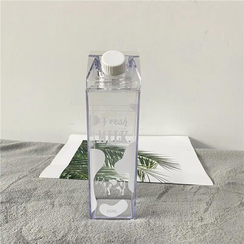 Double Wall Clear acrylic plastic 17oz 500ml 34oz 1000ml Blank Milk Carton Shaped Personalized Water Bottle Milk Box with straw