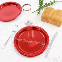 Assiettes en plastique rondes dorées métalliques pour traiteur, mariages, fêtes, banquets, plats d'apéritif