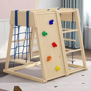 Estructura de juego multifuncional de madera para interiores con tobogán y columpio para niños - Product Image 4