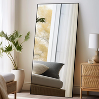 Miroir pleine longueur rectangulaire en alliage d'aluminium avec cadre LED, sur pied ou mural, pour la maison, la salle de sport, le salon