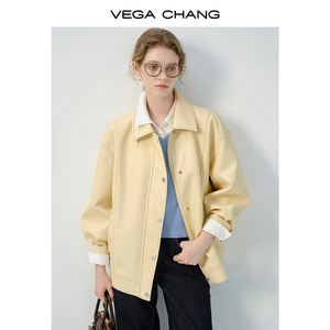 سترة جلدية صفراء كلاسيكية أمريكية عصرية جديدة للربيع من VEGA CHANG - Product Image 1