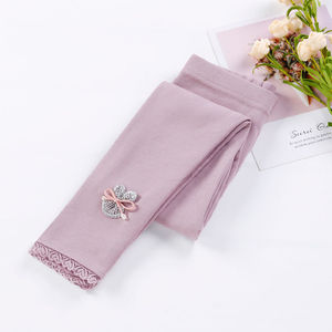 Leggings para Niñas, Otoño-Primavera, Pantalones Casuales Transpirables para Niños, Largos, de Algodón y Elastano, con Encaje y Mariposas, P233 - Product Image 5