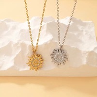 Collar de Alta Calidad con Colgantes de Sol y Estrella, Cadena de Eslabones de Acero Inoxidable con Circonitas, para Mujer