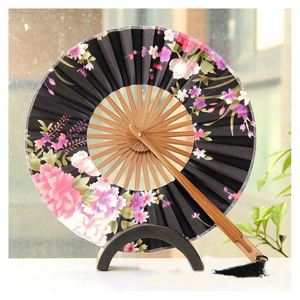 Éventail Rond Pliant Artisanal en Bambou Style Hanfu Ancien, Motif Fleur, Éventail Économique en Soie et Bambou, Pliable - Product Image 6