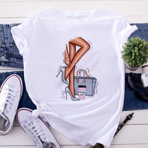 Großhandel T-Shirt Hochwertige Mode Urban Girls High Heels Gedruckt Loose O Collar Damen Casual T-Shirt Sommer verkäufe - Product Image 2