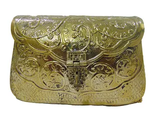 Bolsa de mão mão enfeite de bronze de metal, bolsa de mão artesanal vintage para festa