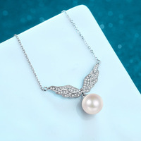 Collier en argent S925 avec moissanite, chaîne de clavicule, perle sans défaut de 10 mm, aile d'ange, bijoux de mariage pour femmes, personnalisation