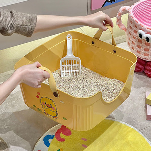 Bac à litière ouvert rectangulaire à rebord haut Ha Gou, bac à litière manuel pour chat avec pelle, portable pour chats adultes - Product Image 1