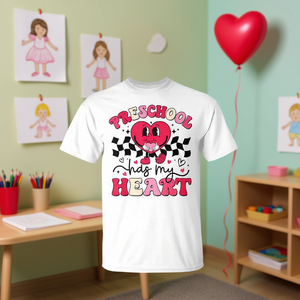 T-shirt promotionnel personnalisable pour enseignants « Groovy Preschool Has My Heart » pour la Saint-Valentin - Product Image 3