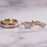 Bague romantique unisexe trois pièces plaquée or rose, avec pierres de laboratoire, design séparé brillant, certifiée par un tiers, style européen et américain