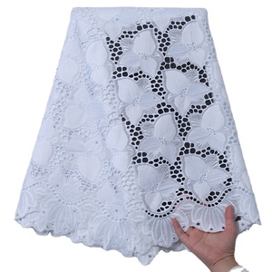 100% Puro cotone Bianco Tessuto Africano Del Merletto di Alta Qualità Svizzera Del Merletto Del Voile In Svizzera di Stile Dubai Per Tutti 2196 - Product Image 1