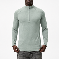 T-shirt de sport pour homme à col montant, à manches longues, à séchage rapide, respirant, extensible, avec demi-fermeture éclair, design OEM, pour la course et le fitness