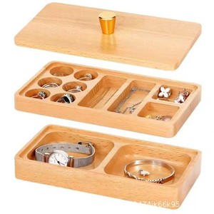 Cross-border wooden double-layer <b>jewelry</b> <b>box</b> with lid, earrings, <b>necklaces</b>, and other <b>jewelry</b> storage <b>box</b>, women's bracelet and - Product Image 1
