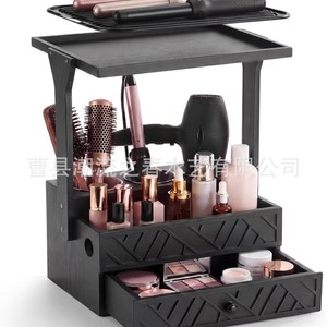 Estante de almacenamiento de herramientas de peluquería de madera de gran capacidad, estante de escritorio para secador de pelo, estante extraíble para maquillaje y cosméticos - Product Image 1
