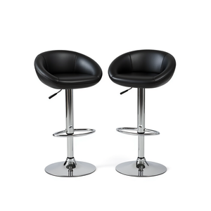 Tabourets de bar en similicuir noir, base chromée réglable en acier, design moderne et contemporain, mobilier commercial - Product Image 1