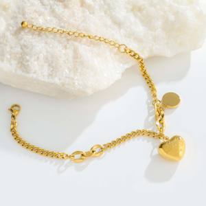 Stainless Steel Gold Plated Link <b>Chain</b> Heart Pendant Bracelet-Trendy Engraved Design Versatile Light Luxury Party Jewelry - Product Image 4