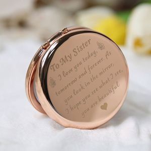 Miroir de poche fantaisie en métal gravé au laser, logo personnalisé, style vintage moderne, portable, mini, petit miroir pliant en verre pour maquillage - Product Image 2