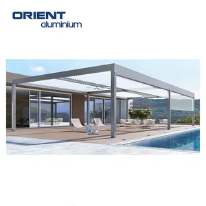 ORIENT กันน้ํากันสาดลานครอบคลุมระเบียงศาลาบานเกล็ดหลังคามอเตอร์โค้งอลูมิเนียมเรือนสําหรับร้านอาหาร