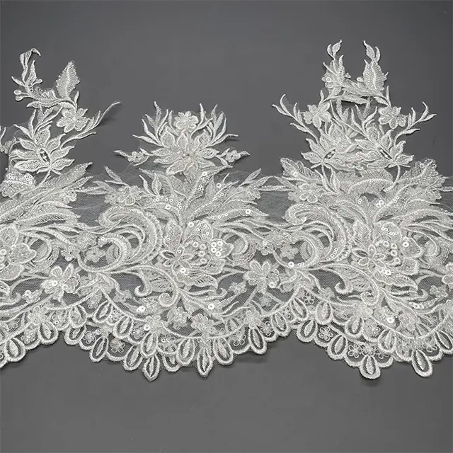 TUTON Custom 100% Polyester Flower Embroidery Wedding Lace With Beaded And Sequin For Dress