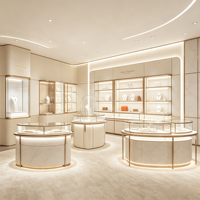 Meubles de présentation pour bijouterie de luxe, solution complète d'aménagement de boutique, vitrine à bijoux en verre couleur or champagne, îlot de présentation