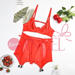 KISS ME ANGEL nouvelle mode col en V profond maille épissage push up poitrine ceinture réglable jolie fille sexy soutien-<span class=keywords><strong>gorge</strong></span> culotte ensemble images - Product Image 6