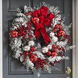 Venta al por Mayor de Fábrica, Modelo 2025, Coronas Navideñas, Adornos de Árbol Invertidos, Corona de Flores con Efecto de Nieve - Product Image 1