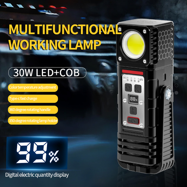 3000LM Super Bright Powerful LED Light Rechargeable Magnetic COB Work Light 350° Rotation Magnetic Portable Work Lamp