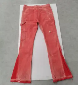 Benutzer definierte hochwertige rotbraune Laser Herren hose Flare Jeans Punk-Stil gestapelte Patchwork Jeans