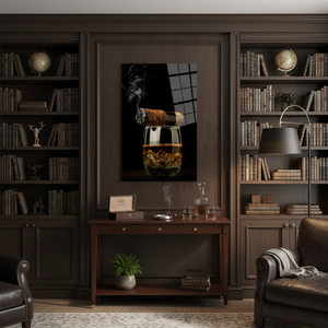 Arte en Lienzo de Lujo con Diseño de Cigarros y Vasos de Whisky, Impresión Elegante en Tono Oscuro, ARTÍCULO DE VIDRIO TEMPLADO - Product Image 3