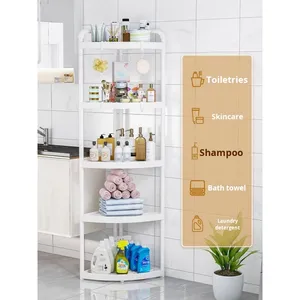 Étagère <span class=keywords><strong>de</strong></span> rangement <span class=keywords><strong>de</strong></span> <span class=keywords><strong>salle</strong></span> <span class=keywords><strong>de</strong></span> <span class=keywords><strong>bain</strong></span> mobile en <span class=keywords><strong>plastique</strong></span> à trois niveaux, non pliable, sur pied, pour les espaces étroits et les toilettes - Product Image 2