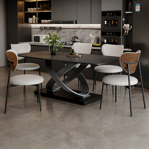 Table à manger rectangulaire en marbre <span class=keywords><strong>de</strong></span> style moderne et luxueux avec un ensemble <span class=keywords><strong>de</strong></span> chaises 4 à <span class=keywords><strong>6</strong></span> places, meubles en métal <span class=keywords><strong>noir</strong></span>, designs uniques 2025 - Product Image 1