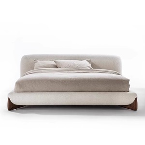 เตียงหุ้มเบาะผ้าสไตล์มินิมอลอิตาลีพร้อมหัวเตียงโค้ง Wabi สไตล์ lambskin นุ่มเตียงคู่สำหรับห้องนอนใหญ่ - Product Image 6