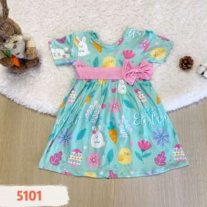 ชุดเดรสเด็กผู้หญิงลายกระต่ายอีสเตอร์ แขนระบายสั้น แต่งโบว์ สไตล์ลำลอง สำหรับฤดูร้อน แฟชั่นรักษ์โลกสำหรับเด็ก - Product Image 1