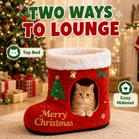 Mobilier festif pour animaux de compagnie en gros : Maison-caverne pour chat en peluche personnalisée en forme de botte du Père Noël pour Noël, OEM ODM