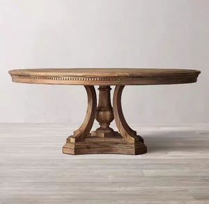 Table à manger ronde en bois massif de style européen vintage, design français de luxe léger, durable, 8 places, pour salles à manger d'hôtel - Product Image 4