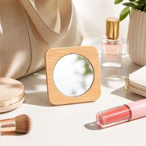Bamboo Round Mini Makeup <b>Mirror</b> Portable Aluminum Lens Makeup <b>Mirror</b> For Travel And Personal Gift - Product Image 2