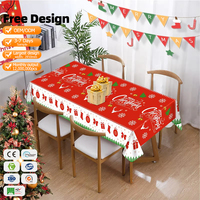 Nappes de table rectangulaires en plastique jetables, décoration de fête de vacances, housse de table imprimée avec arbre de Noël, bonhomme de neige, flocon de neige