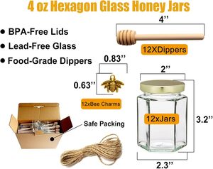 Pot de miel hexagonal de 100 ml <span class=keywords><strong>Mini</strong></span> pots de miel 3 oz Pot de miel <span class=keywords><strong>en</strong></span> <span class=keywords><strong>verre</strong></span> élégant avec couvercle <span class=keywords><strong>en</strong></span> or Jutes <span class=keywords><strong>parfait</strong></span> pour les faveurs de mariage de cuisine - Product Image 2