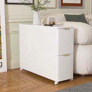 Armoire <span class=keywords><strong>de</strong></span> rangement moderne blanche avec deux tiroirs et poignées dorées <span class=keywords><strong>Table</strong></span> d'appoint <span class=keywords><strong>roulante</strong></span> mobile pour salon Canapé Organisation latérale - Product Image 2
