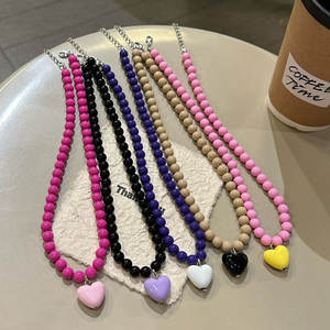 Moda fatta <span class=keywords><strong>a</strong></span> mano con perline colorate collana girocollo Y2K carine Color caramella perline in acrilico amore cuore ciondolo collane per donne ragazze - Product Image 1