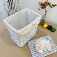 Lot de 4 paniers à linge en saule naturel avec décor en peluche Sac intérieur lavable Style quotidien sûr pour les enfants en osier